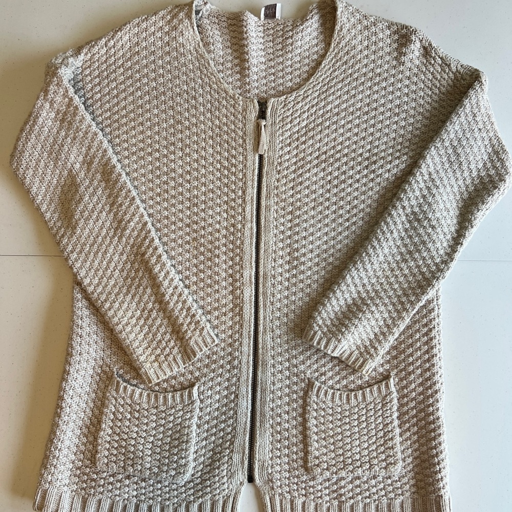 Poetry Cream Oatmeal Textured Women's Zip Up Oversized Cardigan Sweater Size XS
